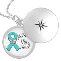 Teal Ribbon For My Hero Locket Necklace