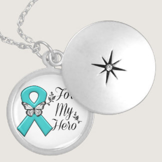 Teal Ribbon For My Hero Locket Necklace