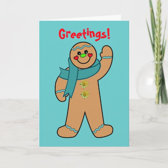 Teal Ribbon Gingerbread Card (Front)