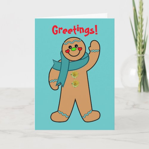 Teal Ribbon Gingerbread Card