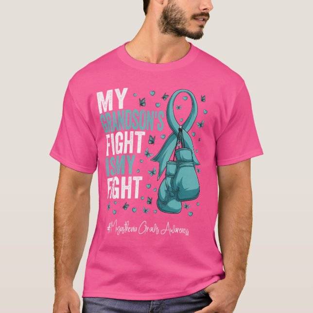 Teal Ribbon Grandson Myasthenia Gravis Awareness T-Shirt (Front)