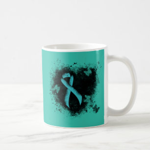 Teal Ribbon Grunge Heart Coffee Mug