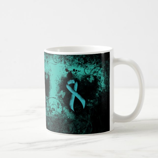 Teal  Ribbon Grunge Heart Coffee Mug (Right)