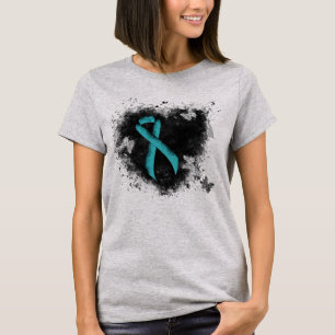 Teal Ribbon Grunge Heart T-Shirt