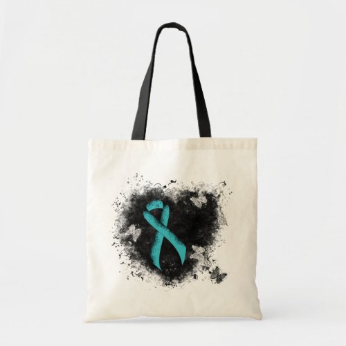 Teal  Ribbon Grunge Heart Tote Bag