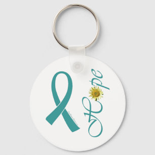 Teal Ribbon Hope Ovarian Cancer Keychain