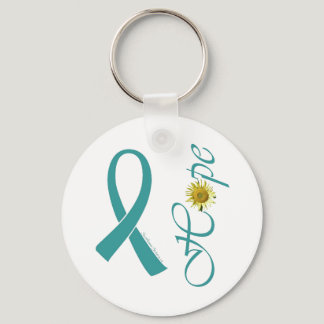 Teal Ribbon Hope Ovarian Cancer Keychain