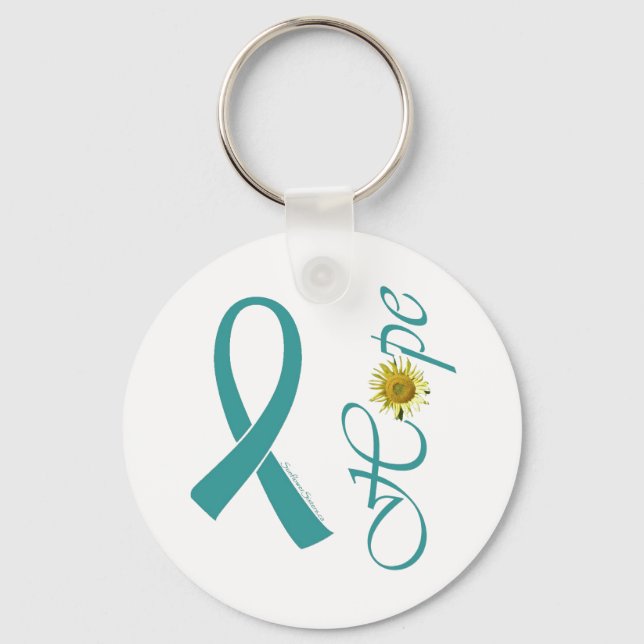 Teal Ribbon Hope Ovarian Cancer Keychain (Front)