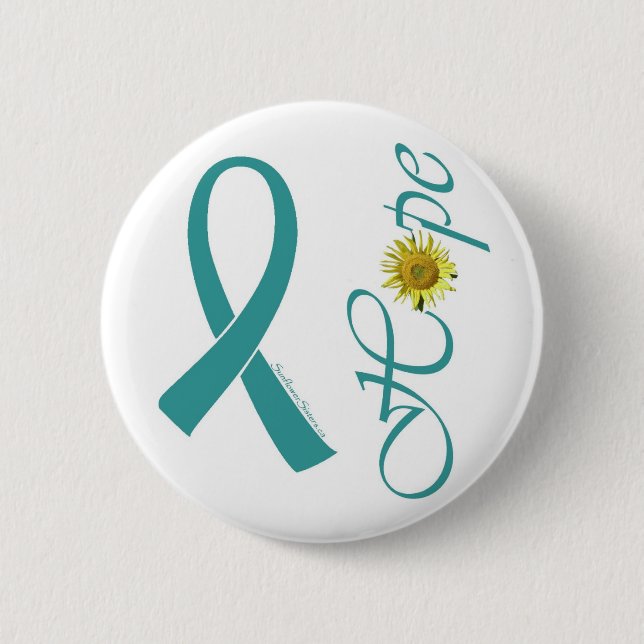 Teal Ribbon Hope Ovarian Cancer Pinback Button (Front)