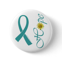 Teal Ribbon Hope Ovarian Cancer Pinback Button