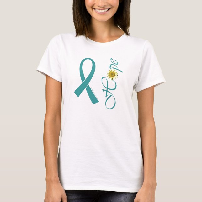 Teal Ribbon Hope Ovarian Cancer T-Shirt (Front)