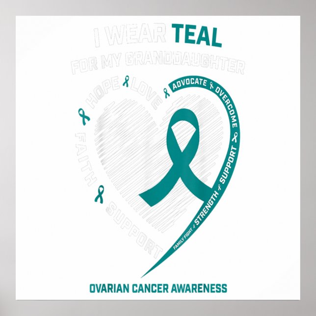 Teal Ribbon Ovarian Cancer Awareness Gifts Poster (Front)