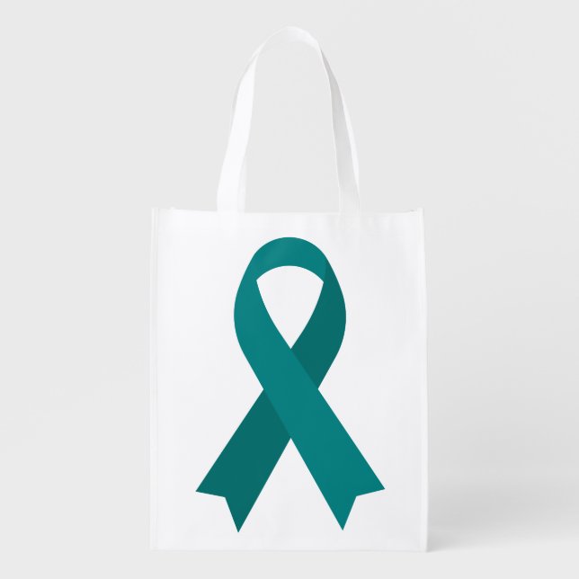 Teal Ribbon Ovarian Cancer Awareness  Grocery Bag (Front)