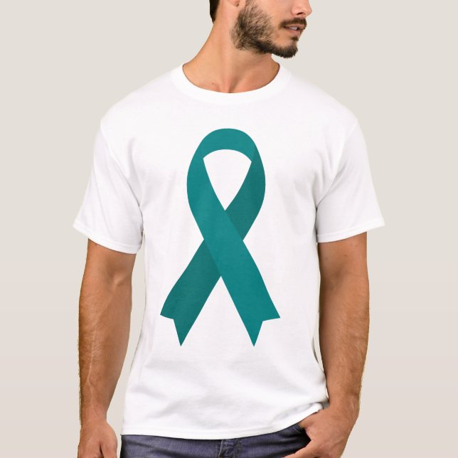 Teal Ribbon Ovarian Cancer Awareness T-Shirt (Front)