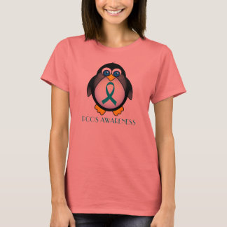 Teal Ribbon PCOS Penguin Womens Ringer Tee