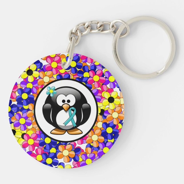 Teal Ribbon Penguin Keychain (Back)
