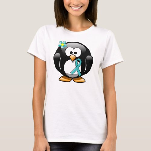 Teal Ribbon Penguin T_Shirt