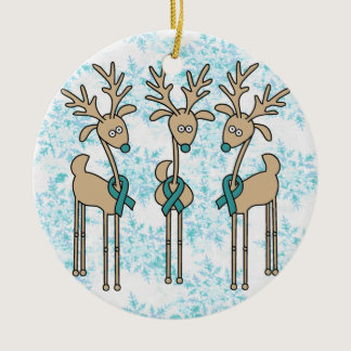 Teal Ribbon Reindeer - Cervical Cancer Ceramic Ornament