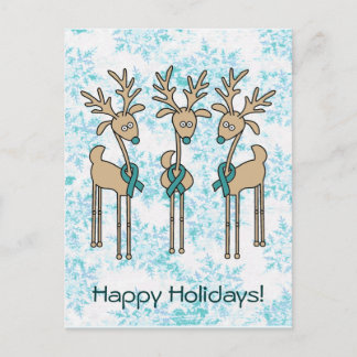 Teal Ribbon Reindeer - Cervical Cancer Holiday Postcard