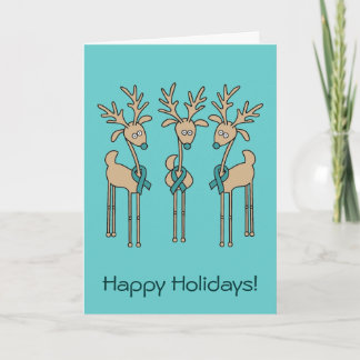 Teal Ribbon Reindeer Holiday Card