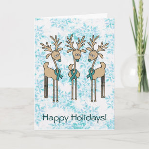 Teal Ribbon Reindeer Holiday Card