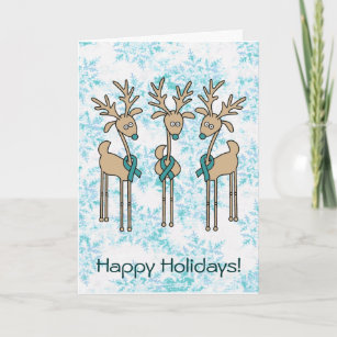 Teal Ribbon Reindeer Holiday Card