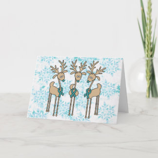 Teal Ribbon Reindeer Holiday Card