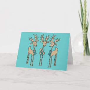 Teal Ribbon Reindeer Holiday Card