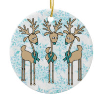 Teal Ribbon Reindeer (Ovarian Cancer) Ceramic Ornament