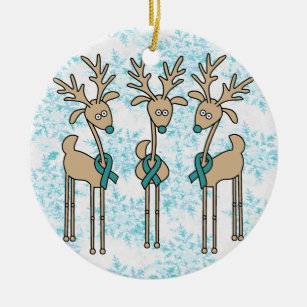 Teal Ribbon Reindeer (Ovarian Cancer) Ceramic Ornament