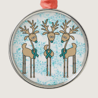 Teal Ribbon Reindeer (Ovarian Cancer) Metal Ornament