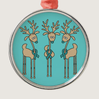 Teal Ribbon Reindeer (Ovarian Cancer) Metal Ornament