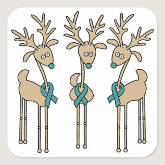 Teal Ribbon Reindeer Square Sticker