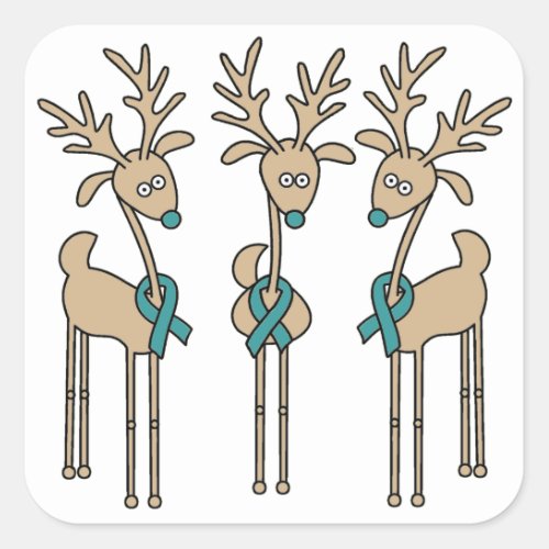 Teal Ribbon Reindeer Square Sticker