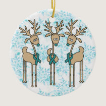 Teal Ribbon Reindeer (Uterine Cancer) Ceramic Ornament