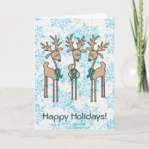 Teal Ribbon Reindeer (Uterine Cancer) Holiday Card