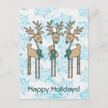 Teal Ribbon Reindeer (Uterine Cancer) Holiday Postcard