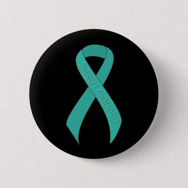 Teal Ribbon Support Awareness Pinback Button (Front)