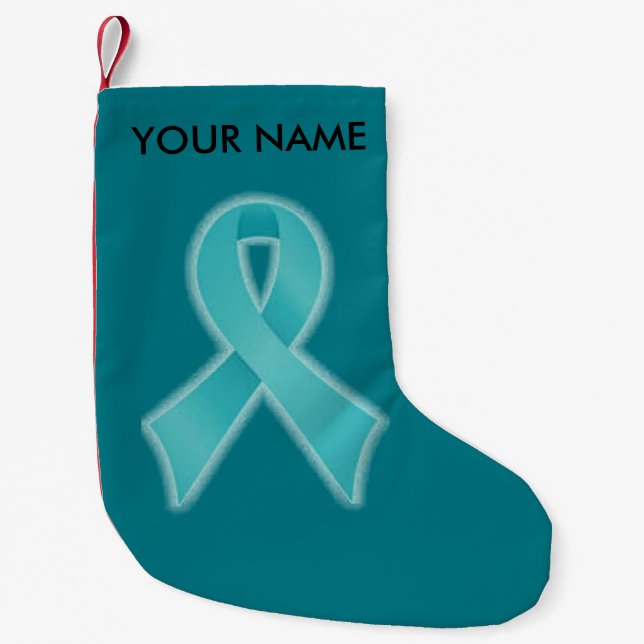 Teal Ribbon Themed Christmas Stocking (Front)