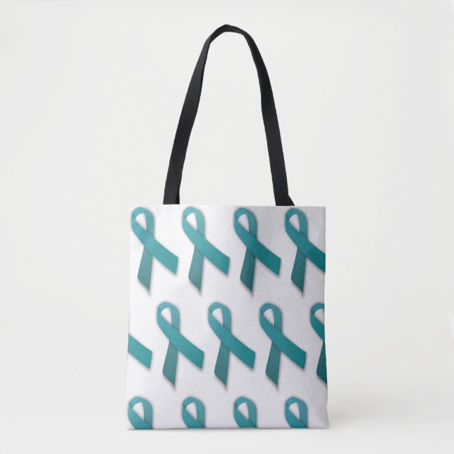 Teal Ribbon two-sided tote Bag (Front)