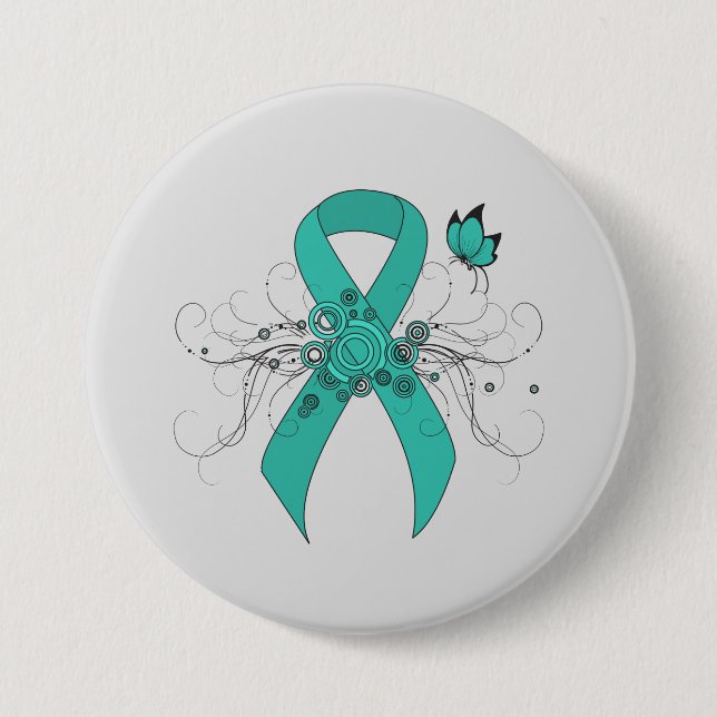 Teal Ribbon with Butterfly Button (Front)