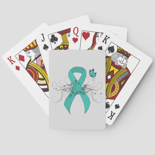 Teal Ribbon with Butterfly Poker Cards (Back)
