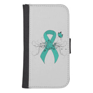 Teal Ribbon with Butterfly Samsung S4 Wallet Case