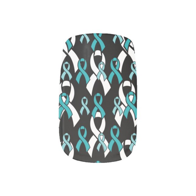 Teal Ribbons/Dark Minx Nail Art (Left Thumb)