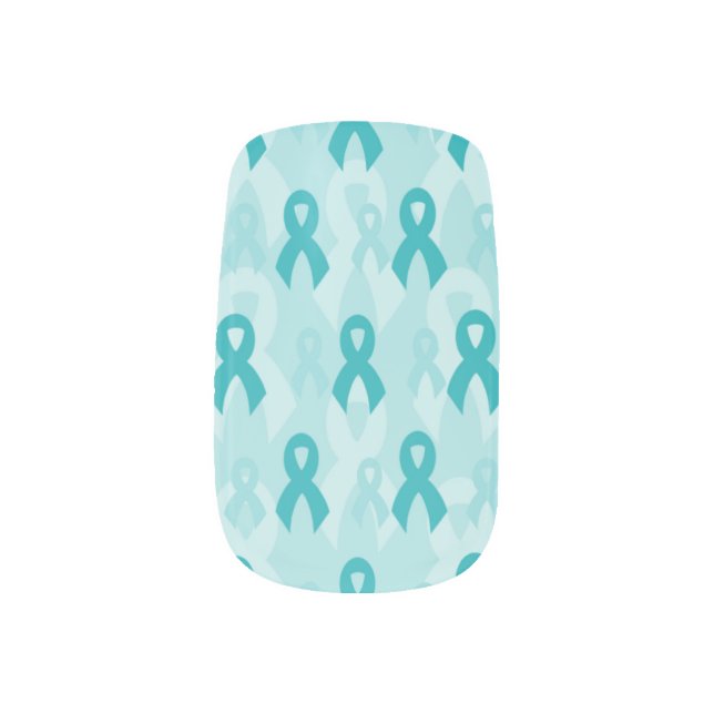 Teal Ribbons/Light Minx Nail Art (Left Thumb)