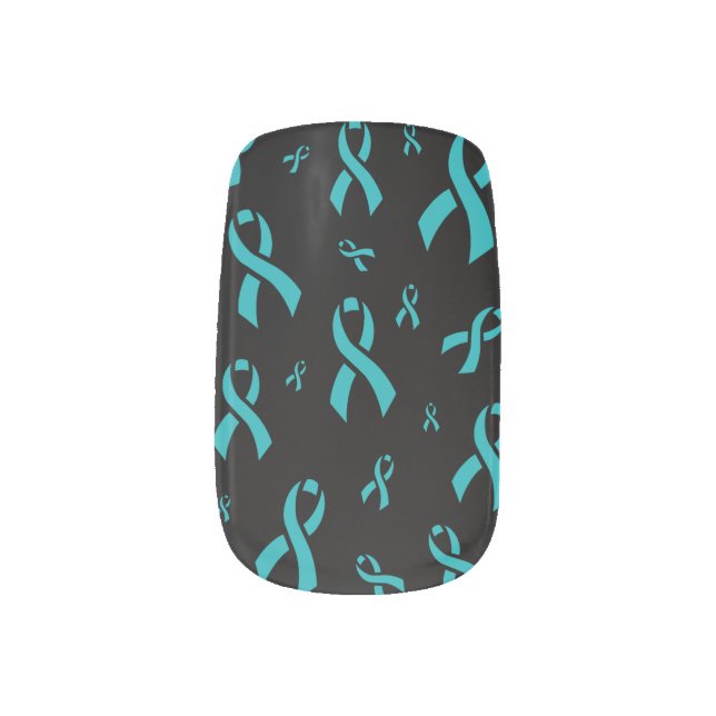 Teal Ribbons/Multi Minx Nail Art (Left Thumb)