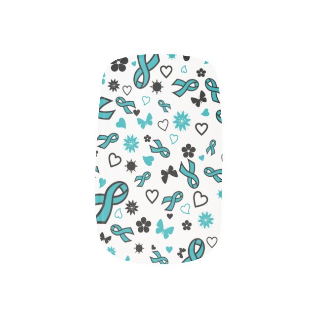 Teal Ribbons/Multi Minx Nail Art (Left Thumb)