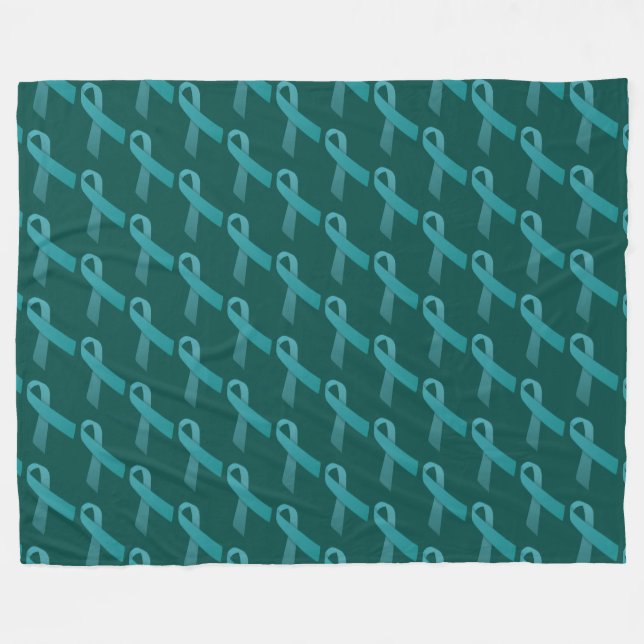 Teal Ribbons Tiled Pattern Fleece Blanket (Front (Horizontal))