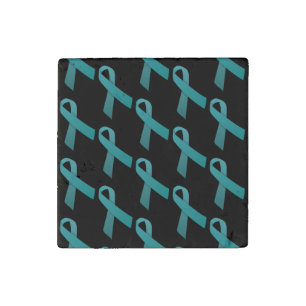 Teal Ribbons Tiled Pattern Stone Magnet