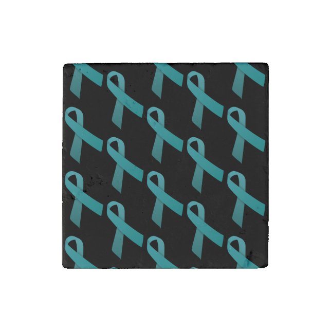 Teal Ribbons Tiled Pattern Stone Magnet (Front)